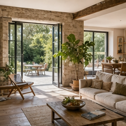 Hero - Intérieur lumineux, matériaux et maison